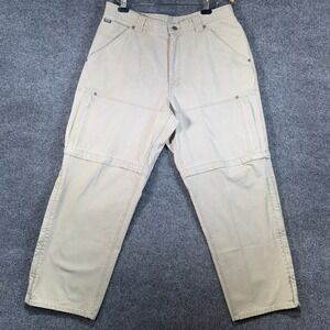 Sorel Double Knee Convertible Pants Mens 38x30 Beige Canvas Zip Off Hiking Work